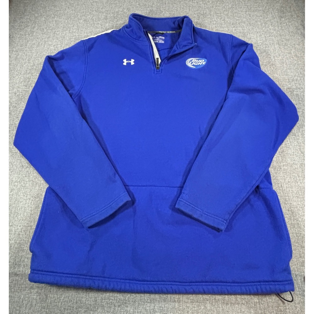 Under Armour Mens 2XL Bud Light ColdGear Quarter Zip Pullover Blue Beer Logo